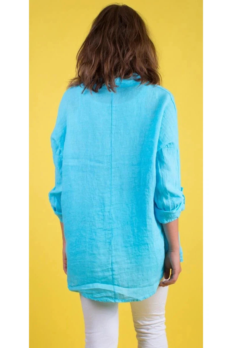 Gigi Moda Terina Linen Button Down Shirt In Turquoise-Tops-Gigi Moda-Deja Nu Boutique, Women's Fashion Boutique in Lampasas, Texas