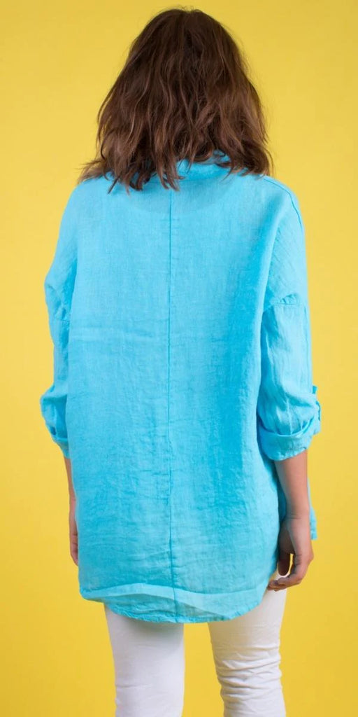 Gigi Moda Terina Linen Button Down Shirt In Turquoise-Tops-Gigi Moda-Deja Nu Boutique, Women's Fashion Boutique in Lampasas, Texas