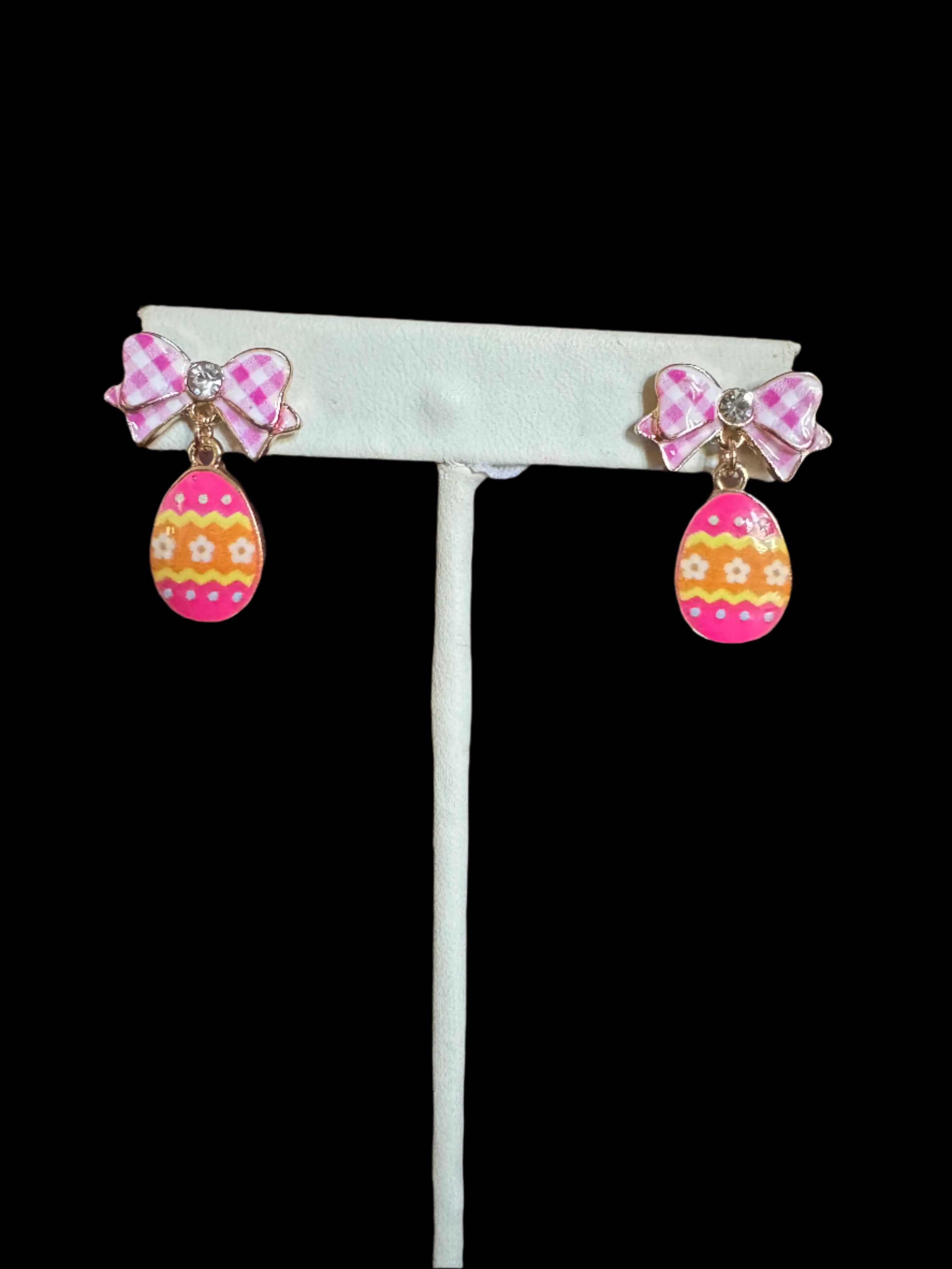 Gingham Bow & Bright Easter Egg Earrings – Yellow & Hot Pink Pop-Earrings-Deja Nu Tx-Deja Nu Boutique, Women's Fashion Boutique in Lampasas, Texas