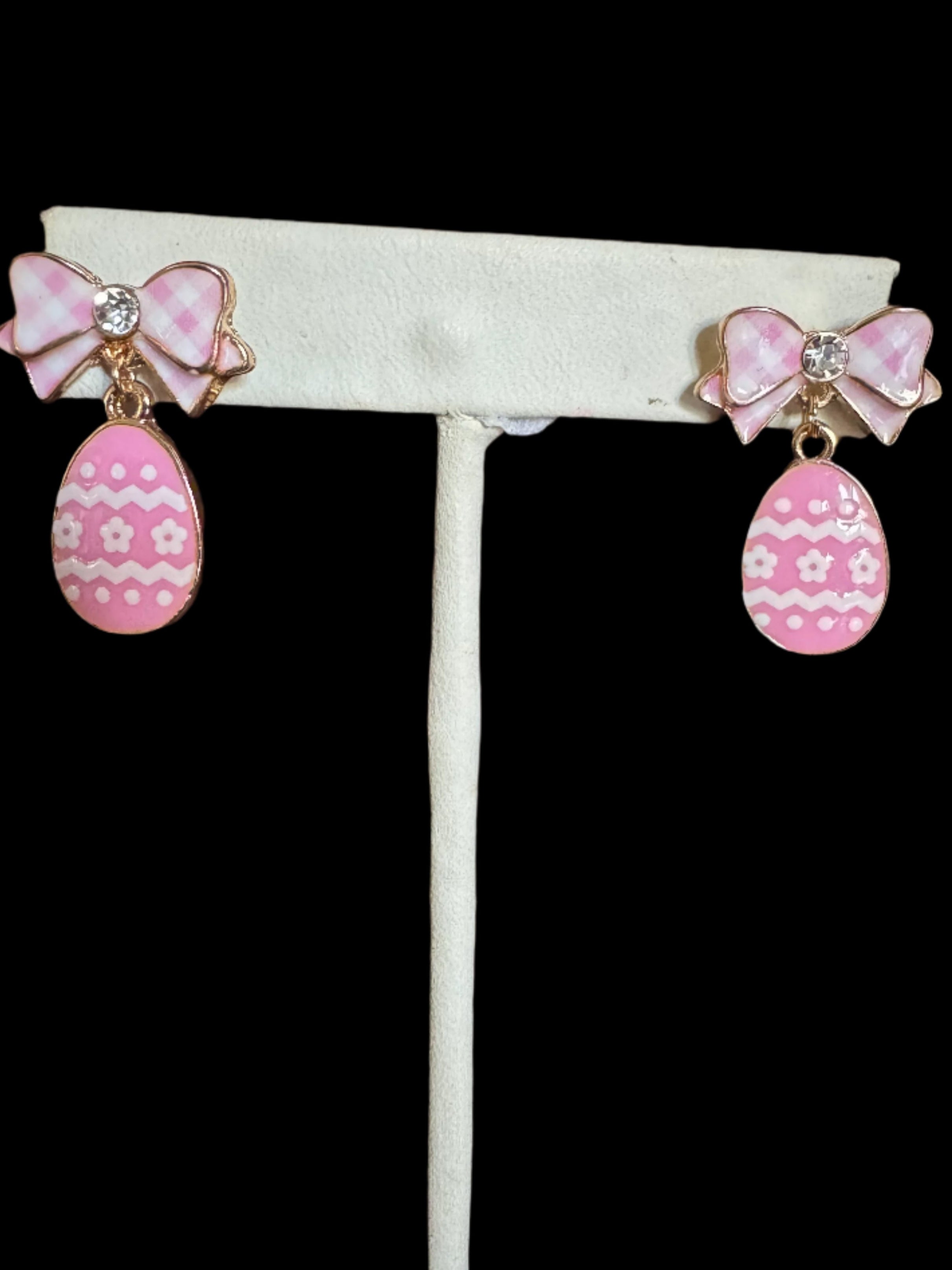 Gingham Bow & Easter Egg Drop Earrings – Pretty in Pastel Pink-Earrings-Deja Nu Tx-Deja Nu Boutique, Women's Fashion Boutique in Lampasas, Texas