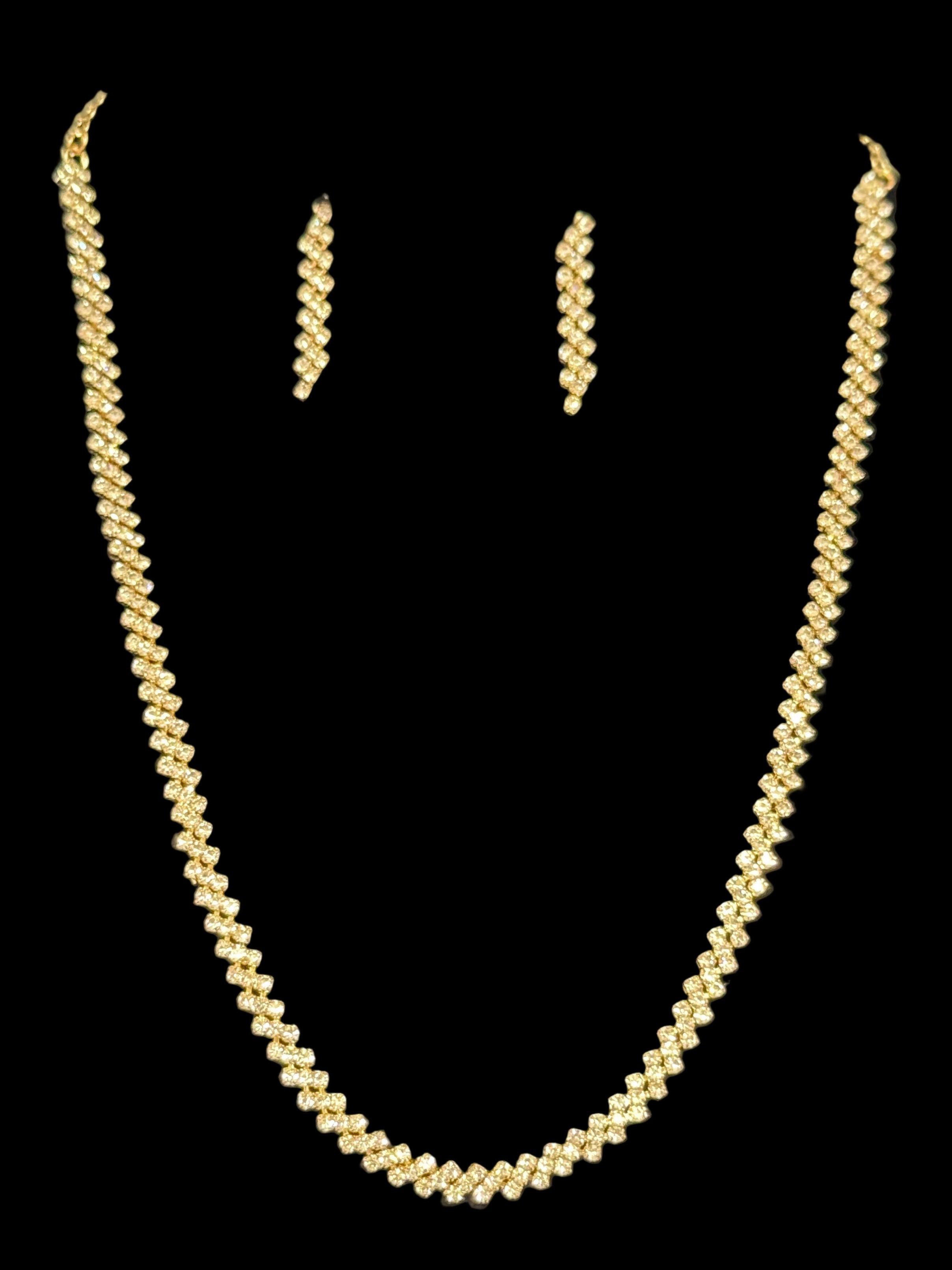 Gold Crystal Necklace & Earring Set – Classic Sparkle Jewelry-Necklace Set-Deja Nu Tx-Deja Nu Boutique, Women's Fashion Boutique in Lampasas, Texas