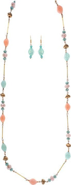 Rain Gold Pink Blue Baubles Long 38" Necklace Set-Necklace-Rain Jewelry Collection-Deja Nu Boutique, Women's Fashion Boutique in Lampasas, Texas