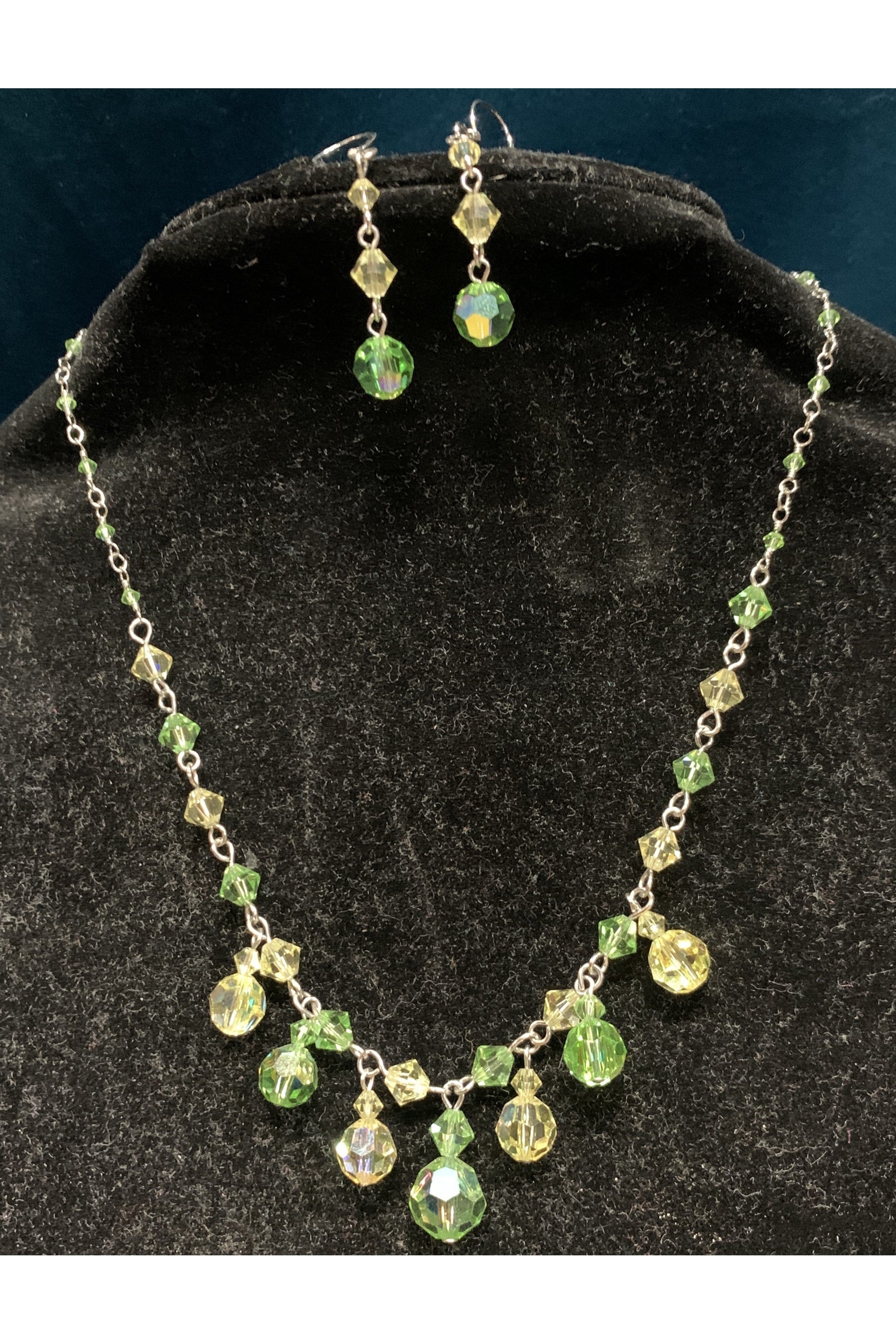 Green And Yellow Swarovski Crystal Dangle Necklace Set-Jewelry Sets-Deja Nu-Deja Nu Boutique, Women's Fashion Boutique in Lampasas, Texas