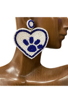 Heart Blue And White Beaded Earrings With Paw Print-Earrings-Deja Nu-Deja Nu Boutique, Women's Fashion Boutique in Lampasas, Texas