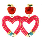 Heart Pencil Enamel Earrings with Red Apple Stud In Bright Yellow Or Hot Pink-Earrings-Deja Nu Tx-Deja Nu Boutique, Women's Fashion Boutique in Lampasas, Texas