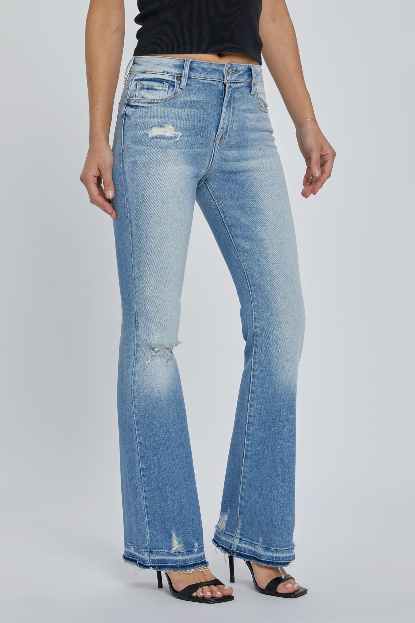 Hidden Jeans Happi Mid Rise Flare With Let Out Hem In Vintage Wash-Jeans-Hidden-Deja Nu Boutique, Women's Fashion Boutique in Lampasas, Texas