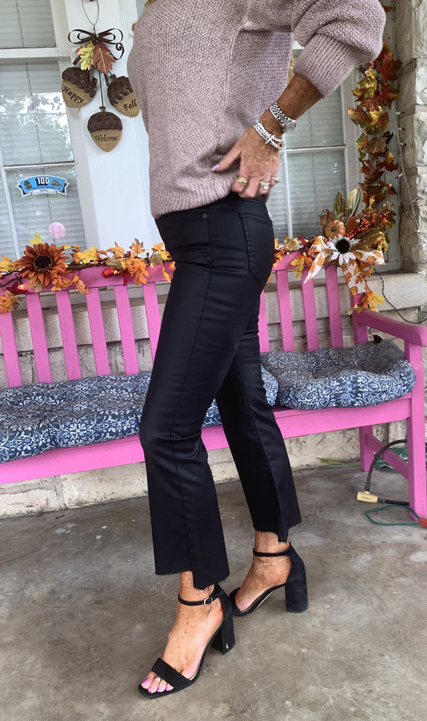 Hidden Jeans High Rise Black Coated Cropped Flare-Pants-Hidden-Deja Nu Boutique, Women's Fashion Boutique in Lampasas, Texas