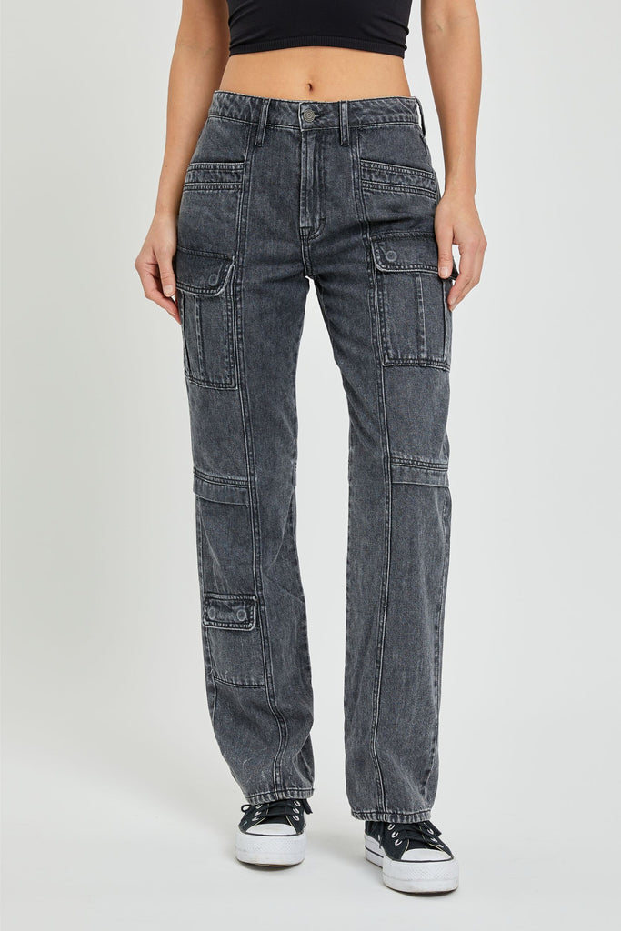 Hidden Jeans Tracey Cargo Straight Jean In Charcoal-Jeans-Hidden-Deja Nu Boutique, Women's Fashion Boutique in Lampasas, Texas