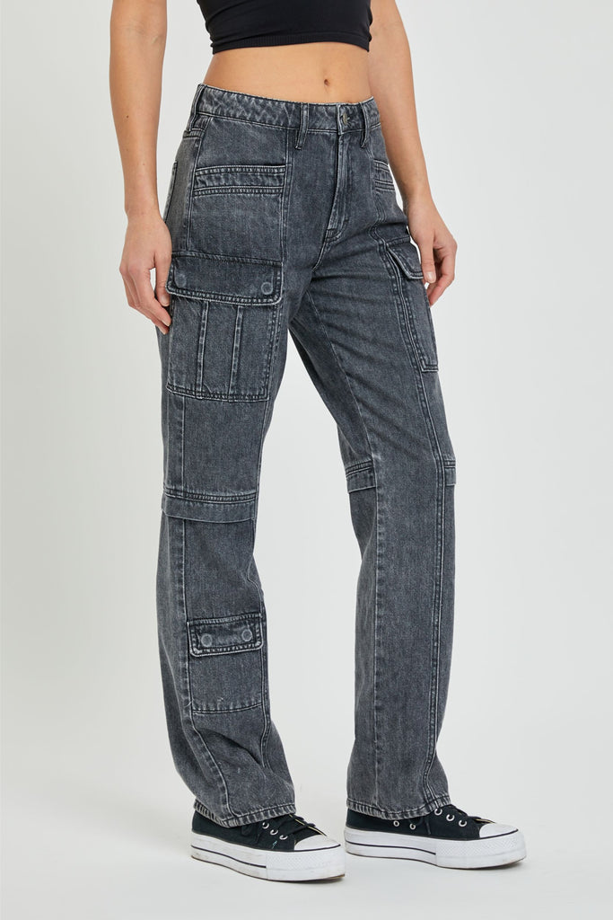 Hidden Jeans Tracey Cargo Straight Jean In Charcoal-Jeans-Hidden-Deja Nu Boutique, Women's Fashion Boutique in Lampasas, Texas