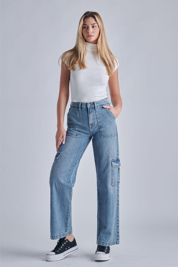 Hidden Logan High Waist Wide Leg Dad Jeans 31” Inseam In Medium Blue-Jeans-Hidden-Deja Nu Boutique, Women's Fashion Boutique in Lampasas, Texas