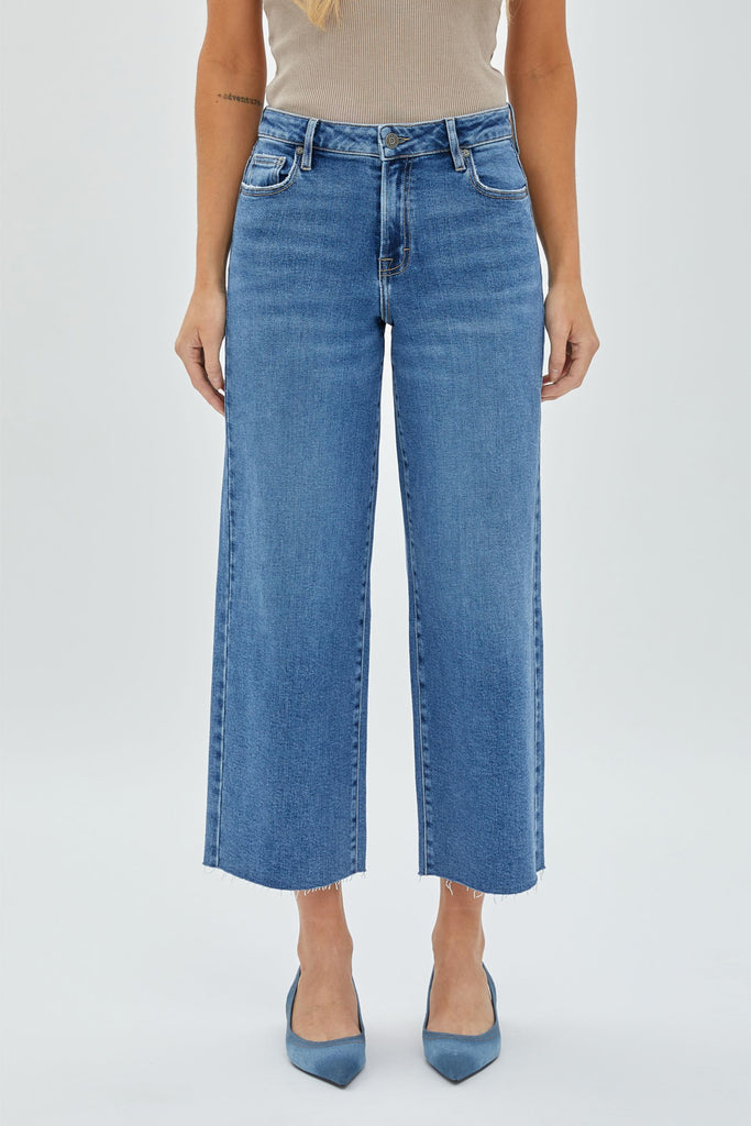 Hidden Nori High Waist Crop Wide Leg Jean 27” Inseam In Medium Dark-Jeans-Hidden-Deja Nu Boutique, Women's Fashion Boutique in Lampasas, Texas