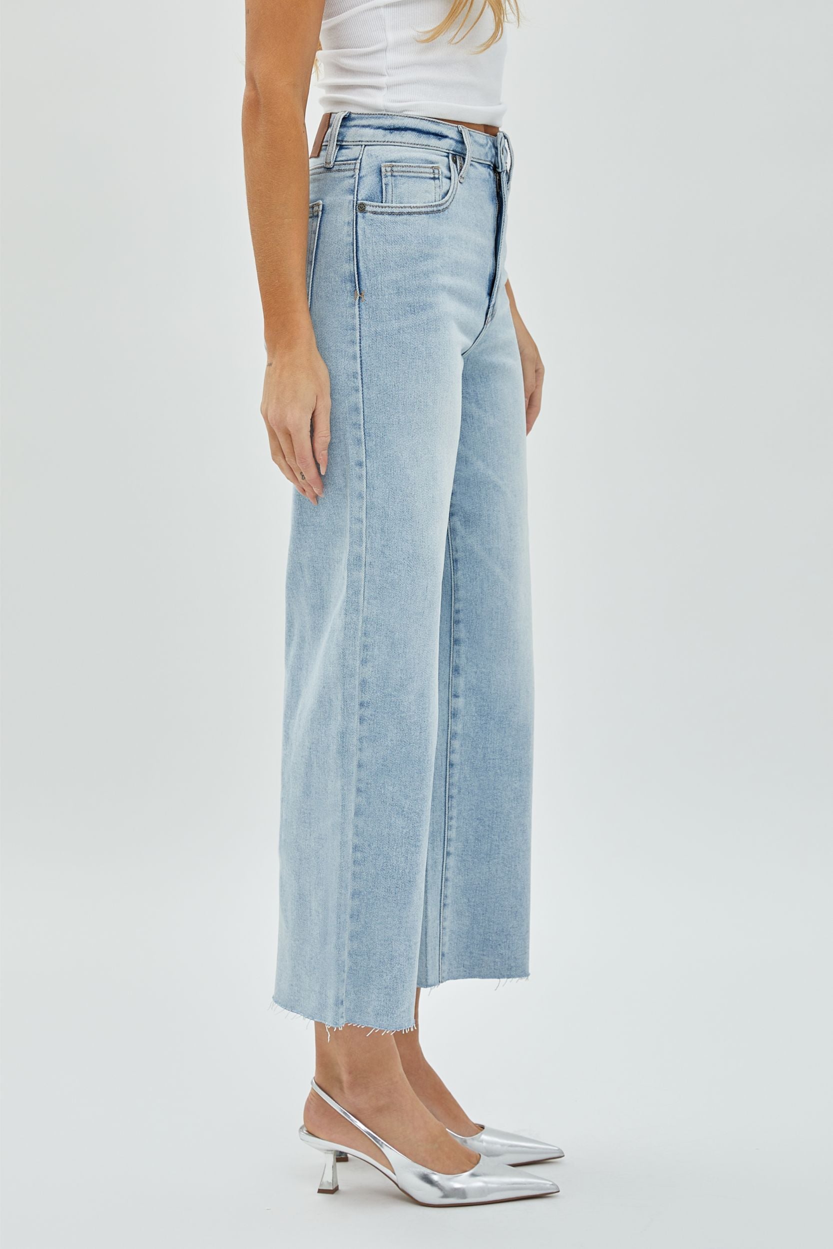 Hidden Nori High Waist Cropped Wide Pants 27” Inseam In Light Blue-Jeans-Hidden-Deja Nu Boutique, Women's Fashion Boutique in Lampasas, Texas