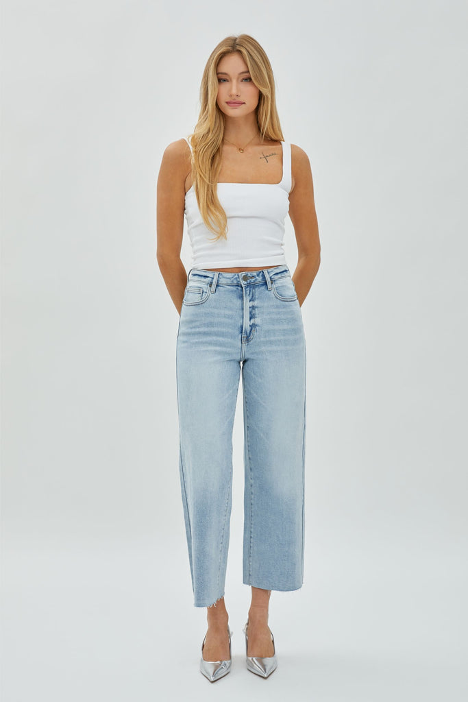 Hidden Nori High Waist Cropped Wide Pants 27” Inseam In Light Blue-Jeans-Hidden-Deja Nu Boutique, Women's Fashion Boutique in Lampasas, Texas