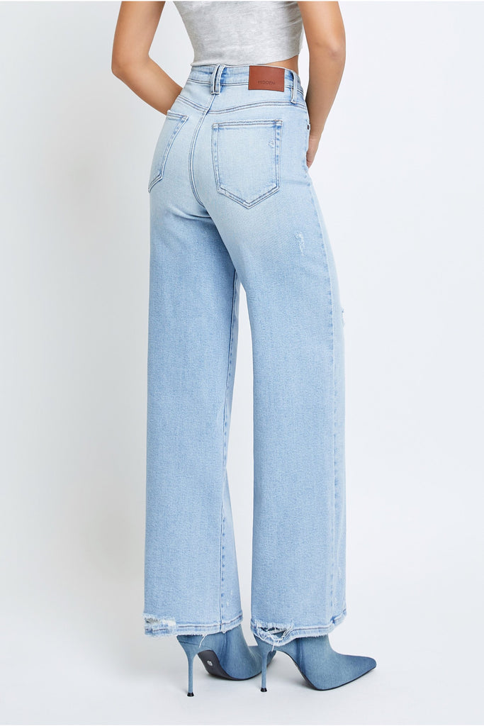 Hidden Nori High Waist Wide Leg Jean 31” Inseam In Light Blue-Jeans-Hidden-Deja Nu Boutique, Women's Fashion Boutique in Lampasas, Texas