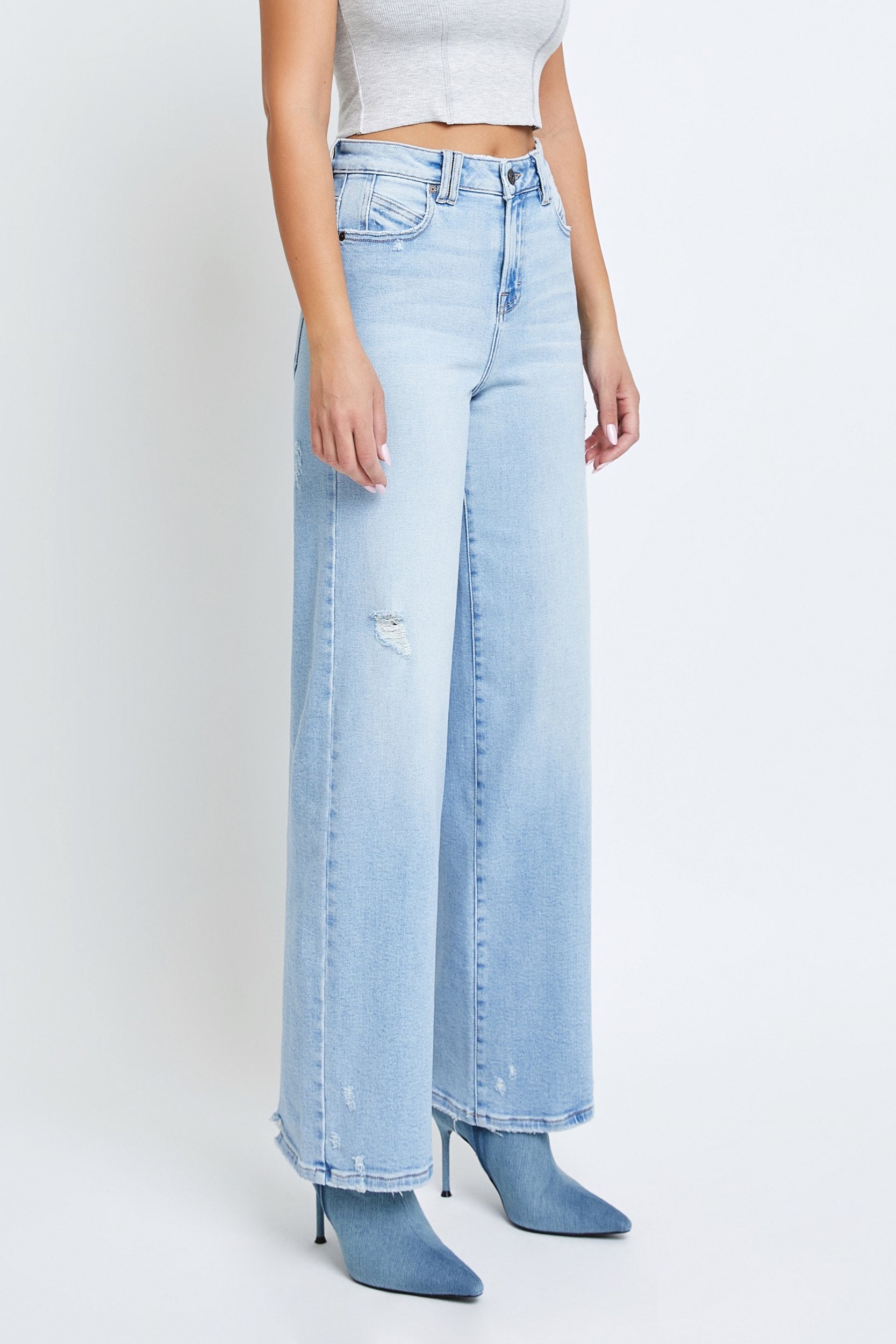 Hidden Nori High Waist Wide Leg Jean 31” Inseam In Light Blue-Jeans-Hidden-Deja Nu Boutique, Women's Fashion Boutique in Lampasas, Texas