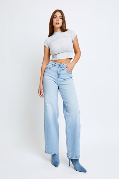 Hidden Nori High Waist Wide Leg Jean 31” Inseam In Light Blue