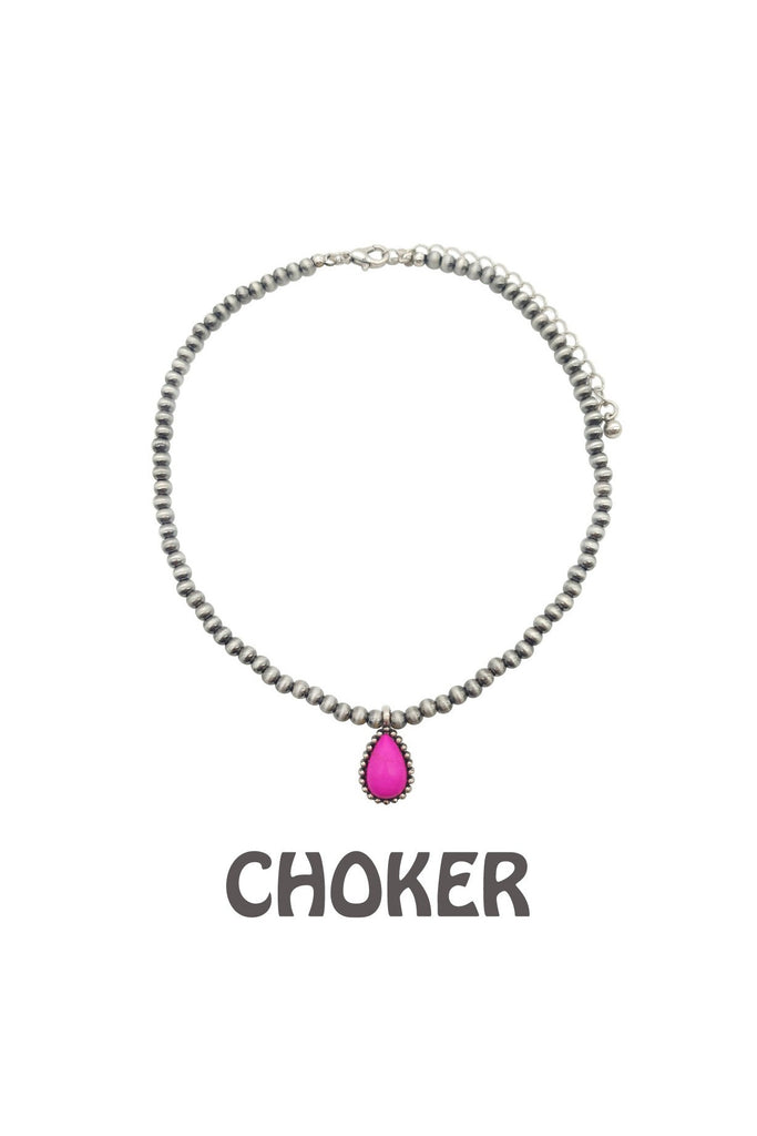 Hot Pink Navajo Pearl Stone Pendant Choker Necklace-Necklaces-Deja Nu-Deja Nu Boutique, Women's Fashion Boutique in Lampasas, Texas