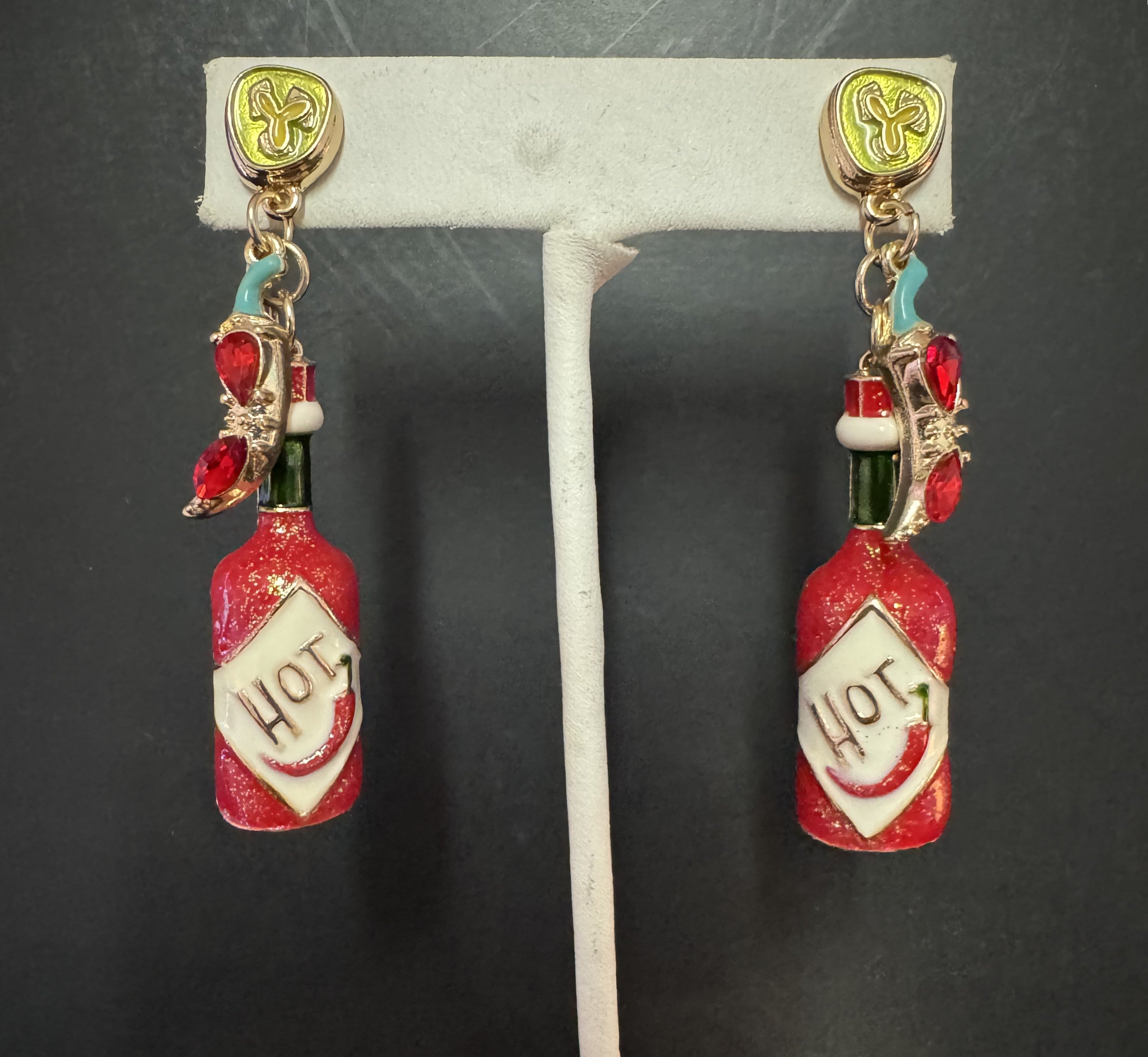 Hot Sauce Bottle Earrings A Spicy Statement-Earrings-Deja Nu Tx-Deja Nu Boutique, Women's Fashion Boutique in Lampasas, Texas