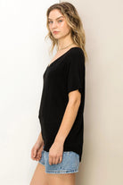 Hyfve Double Zero Always Late Oversized V-Neck Tee In Black-Short Sleeves-Hyfve-Deja Nu Boutique, Women's Fashion Boutique in Lampasas, Texas