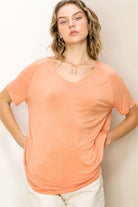 Hyfve Double Zero Always Late Oversized V-Neck Tee In Creamy Peach-Short Sleeves-Hyfve-Deja Nu Boutique, Women's Fashion Boutique in Lampasas, Texas