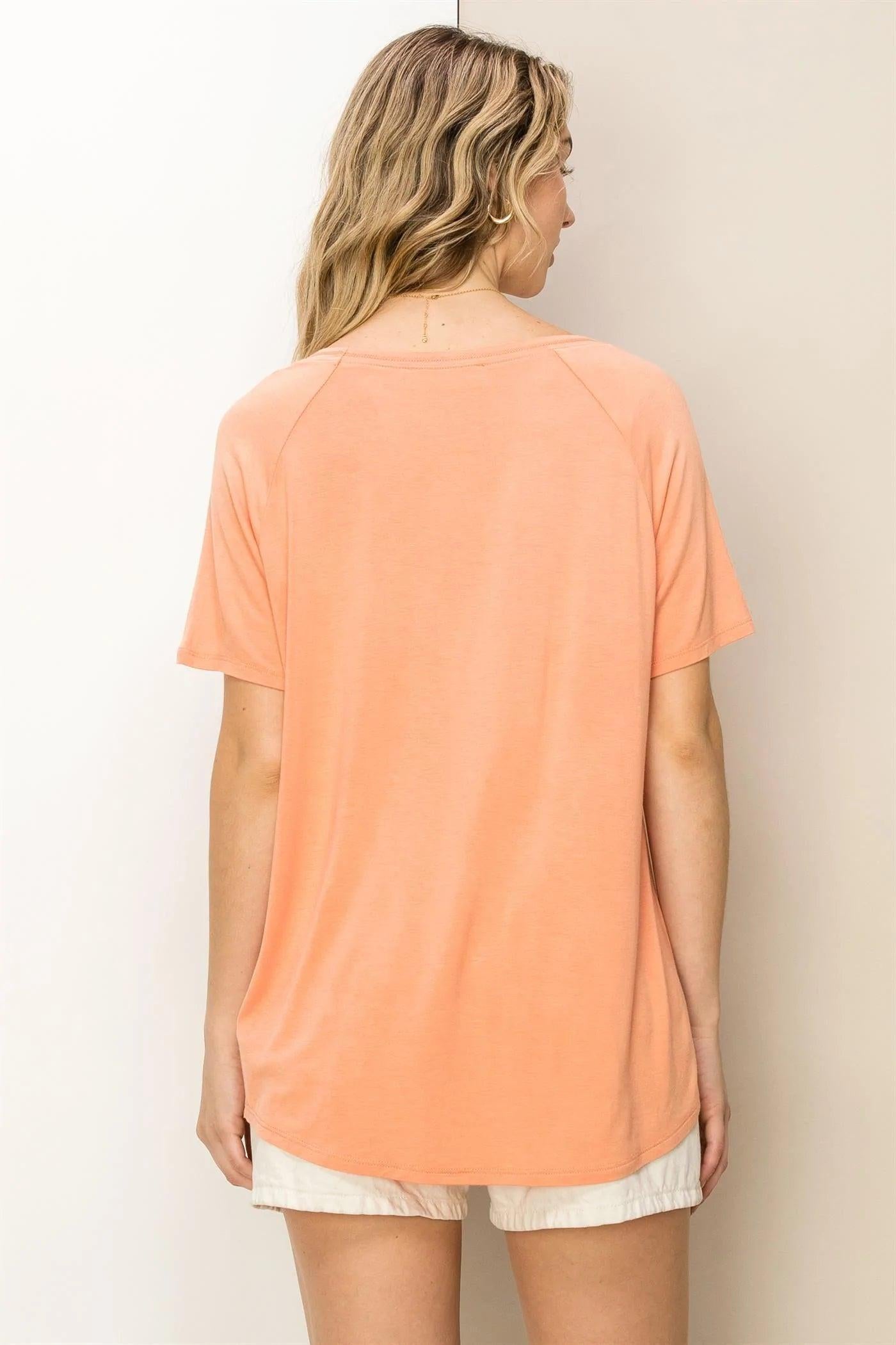 Hyfve Double Zero Always Late Oversized V-Neck Tee In Creamy Peach-Short Sleeves-Hyfve-Deja Nu Boutique, Women's Fashion Boutique in Lampasas, Texas