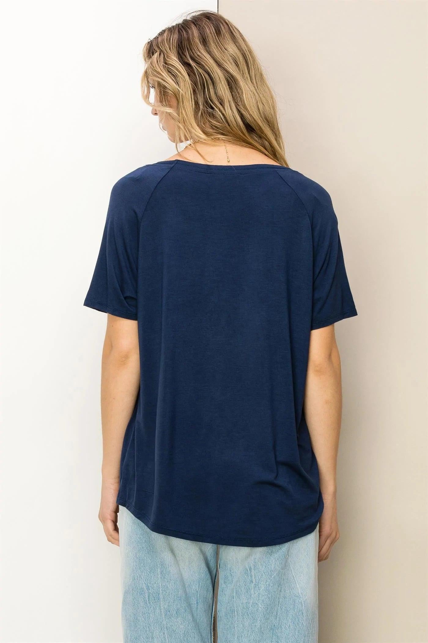 Hyfve Double Zero Always Late Oversized V-Neck Tee In Dark Night-Short Sleeves-Hyfve-Deja Nu Boutique, Women's Fashion Boutique in Lampasas, Texas