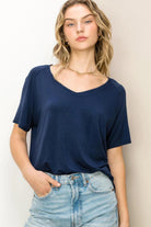 Hyfve Double Zero Always Late Oversized V-Neck Tee In Dark Night-Short Sleeves-Hyfve-Deja Nu Boutique, Women's Fashion Boutique in Lampasas, Texas