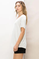 Hyfve Double Zero Always Late Oversized V-Neck Tee In Off White-Short Sleeves-Hyfve-Deja Nu Boutique, Women's Fashion Boutique in Lampasas, Texas