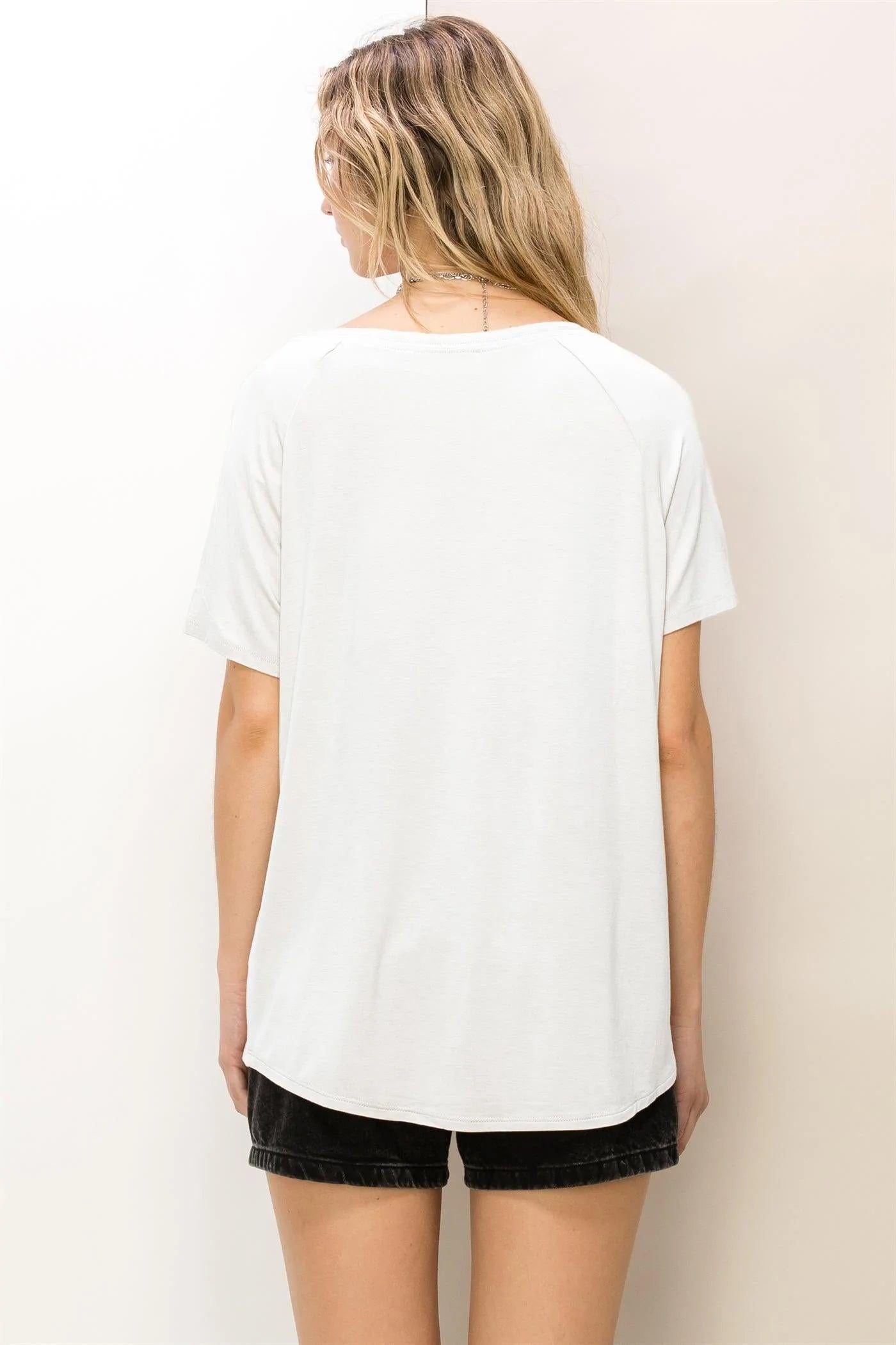 Hyfve Double Zero Always Late Oversized V-Neck Tee In Off White-Short Sleeves-Hyfve-Deja Nu Boutique, Women's Fashion Boutique in Lampasas, Texas