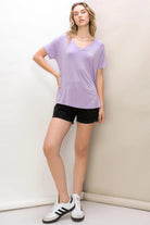 Hyfve Double Zero Always Late Oversized V-Neck Tee In Taro-Short Sleeves-Hyfve-Deja Nu Boutique, Women's Fashion Boutique in Lampasas, Texas