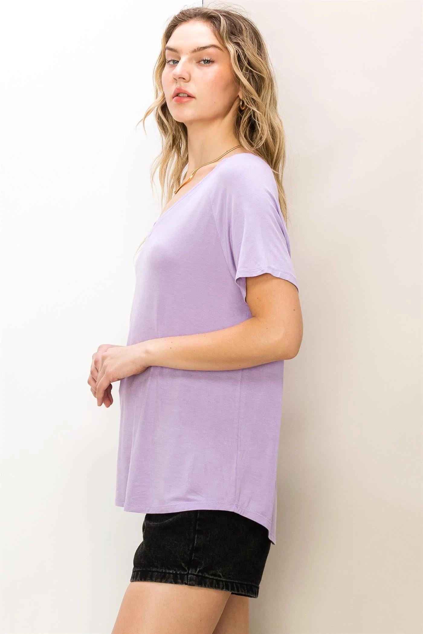 Hyfve Double Zero Always Late Oversized V-Neck Tee In Taro-Short Sleeves-Hyfve-Deja Nu Boutique, Women's Fashion Boutique in Lampasas, Texas