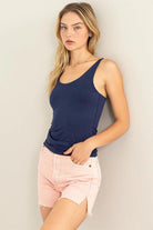 Hyfve Double Zero Balance Out Scoop Neck Cami Top In Dark Night-Camis/Tanks-Hyfve-Deja Nu Boutique, Women's Fashion Boutique in Lampasas, Texas