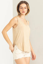 Hyfve Double Zero Call Me Yours V-Neck Tank Top In Caffe Latte-Camis/Tanks-Hyfve-Deja Nu Boutique, Women's Fashion Boutique in Lampasas, Texas