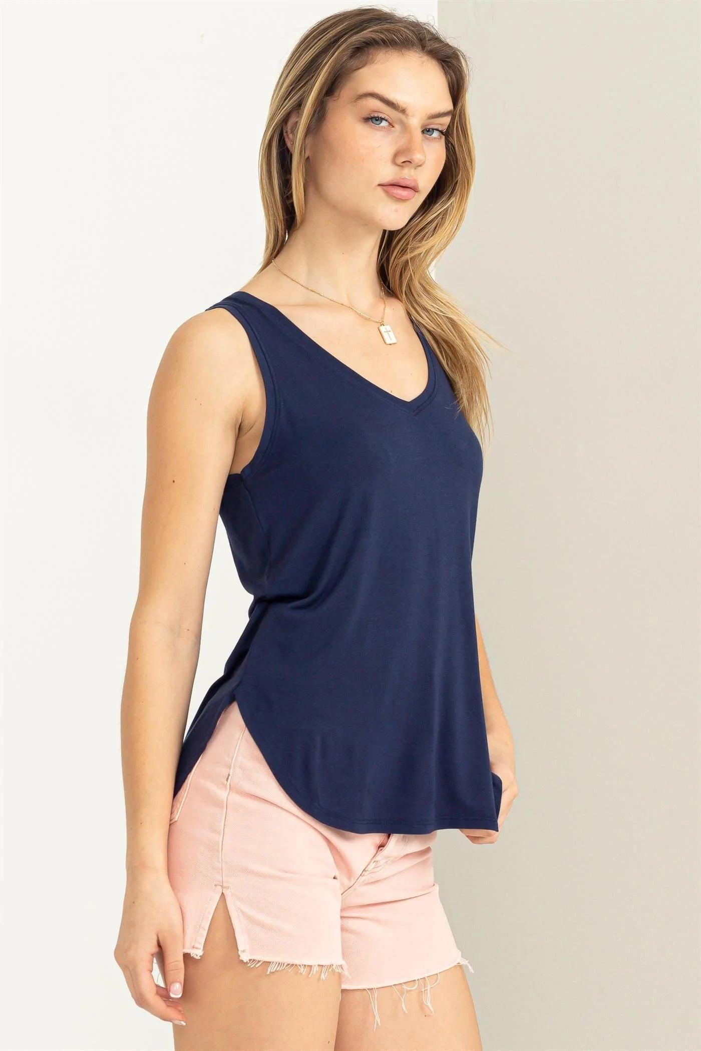 Hyfve Double Zero Call Me Yours V-Neck Tank Top In Dark Night-Camis/Tanks-Hyfve-Deja Nu Boutique, Women's Fashion Boutique in Lampasas, Texas