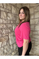 Hyfve Double Zero Crew Neck Short Sleeve Top In Raspberry-Tops-Hyfve-Deja Nu Boutique, Women's Fashion Boutique in Lampasas, Texas