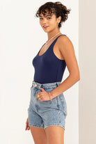 Hyfve Double Zero Hearts Align Scoop Neck Tank Bodysuit In Dark Night-Camis/Tanks-Hyfve-Deja Nu Boutique, Women's Fashion Boutique in Lampasas, Texas