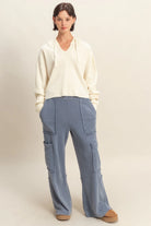 Hyfve Double Zero Mineral Washed Oversized Utility Sweatpants in Dusty Blue-Bottoms-Hyfve-Deja Nu Boutique, Women's Fashion Boutique in Lampasas, Texas