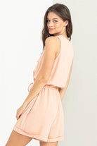 Hyfve Double Zero Only Yours Button-Front Sleeveless Romper In Tropical Peach-Rompers & Jumpsuits-Hyfve-Deja Nu Boutique, Women's Fashion Boutique in Lampasas, Texas