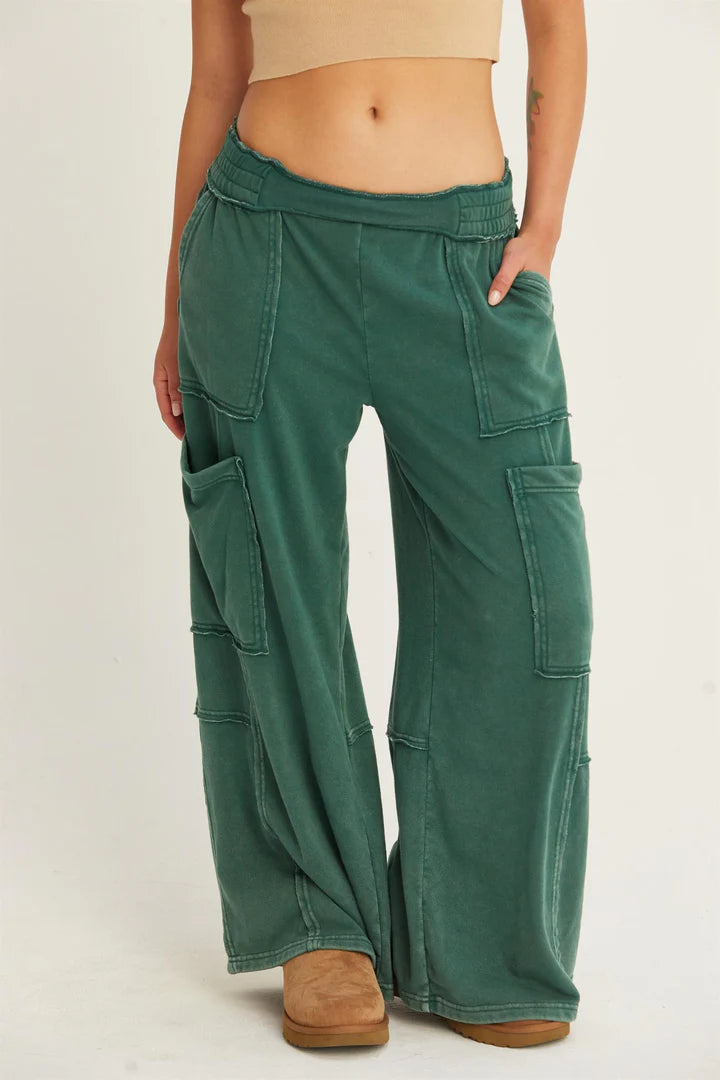 Hyfve Double Zero Oversized Utility Sweatpants In Dark Green-Pants-Hyfve-Deja Nu Boutique, Women's Fashion Boutique in Lampasas, Texas