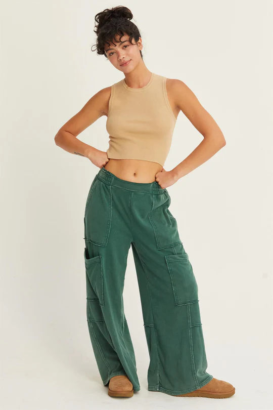 Hyfve Double Zero Oversized Utility Sweatpants In Dark Green-Pants-Hyfve-Deja Nu Boutique, Women's Fashion Boutique in Lampasas, Texas