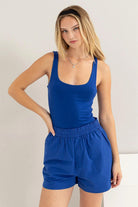 Hyfve Double Zero Relax Your Mind Scoop Neck Tank Top In Cobalt-Camis/Tanks-Hyfve-Deja Nu Boutique, Women's Fashion Boutique in Lampasas, Texas