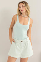 Hyfve High Waist Cotton Shorts In Mint-Shorts-Hyfve-Deja Nu Boutique, Women's Fashion Boutique in Lampasas, Texas