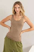 Hyfve Double Zero Relax Your Mind Scoop Neck Tank Top In Mocha Brown-Camis/Tanks-Hyfve-Deja Nu Boutique, Women's Fashion Boutique in Lampasas, Texas