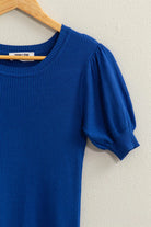 Hyfve Double Zero Ribbed Puff Sleeve Knit Top In Cobalt-Tops-Hyfve-Deja Nu Boutique, Women's Fashion Boutique in Lampasas, Texas