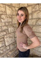 Hyfve Double Zero Ribbed Puff Sleeve Knit Top In Tan-Tops-Hyfve-Deja Nu Boutique, Women's Fashion Boutique in Lampasas, Texas