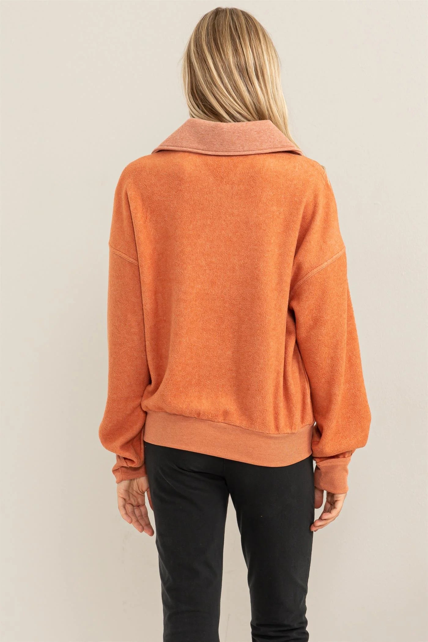 Hyfve Double Zero Stylish Sensation Half-Zip Sweatshirt In Baked Clay-Sweaters-Hyfve-Deja Nu Boutique, Women's Fashion Boutique in Lampasas, Texas