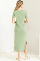 Hyfve Double Zero Sun’s Out V Neck Short Sleeve Midi Dress In Matt Olive-Midi Dresses-Hyfve-Deja Nu Boutique, Women's Fashion Boutique in Lampasas, Texas