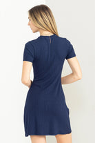 Hyfve Double Zero True Confessions Ribbed Short Sleeve Fit And Flare Mini Dress In Dark-Short Dresses-Hyfve-Deja Nu Boutique, Women's Fashion Boutique in Lampasas, Texas