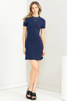 Hyfve Double Zero True Confessions Ribbed Short Sleeve Fit And Flare Mini Dress In Dark-Short Dresses-Hyfve-Deja Nu Boutique, Women's Fashion Boutique in Lampasas, Texas
