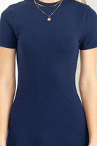 Hyfve Double Zero True Confessions Ribbed Short Sleeve Fit And Flare Mini Dress In Dark-Short Dresses-Hyfve-Deja Nu Boutique, Women's Fashion Boutique in Lampasas, Texas